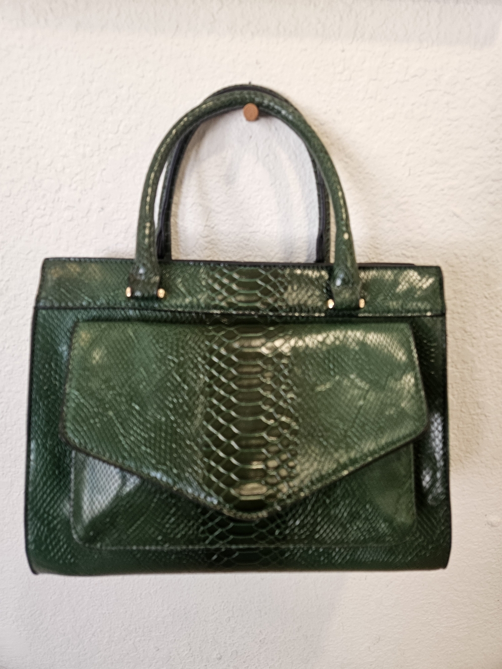 Green Vegan Snakeskin Satchel Handbag